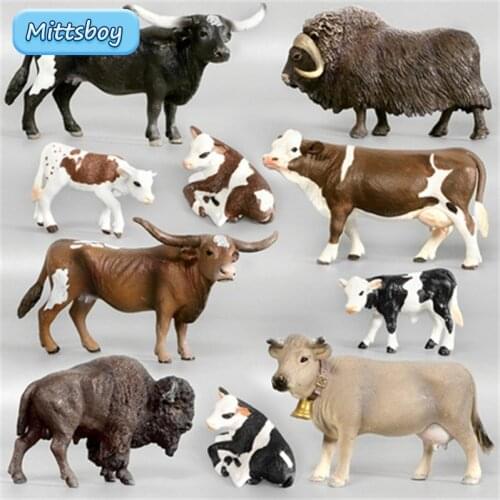Simulation Wild Poultry Animal Zoo Farm Model Toy Set Cow Buffalo Bison Action Figure Cognition Educational Toy for Children Toy