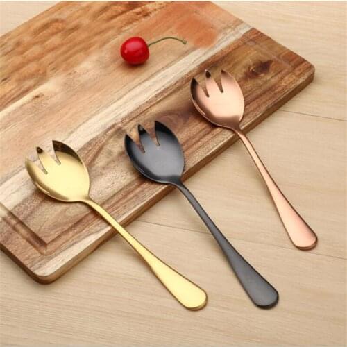 Stainless Steel Colorful Dinnerware Spoon Salad Spoon Fork Long Handle Picnic Fruit Forks Fruit Salad Spoon