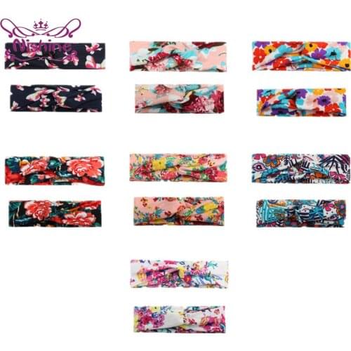 Nishine Vintage Flowers Pattern Parent-child Headband Fashion Print Cross Knotted Elastic Hairband Kid Accessories Birthday Gift