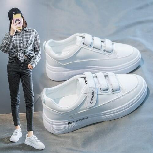 2021 Autumn New Womens Shoes Wild Magic Stickers Thick White Shoes Female Students Sports Casual Shoes