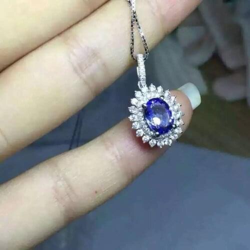 Natural blue tanzanite pendant S925 silver Natural gemstone Pendant Necklace classic Elegant Diana Round women girl gift jewelry
