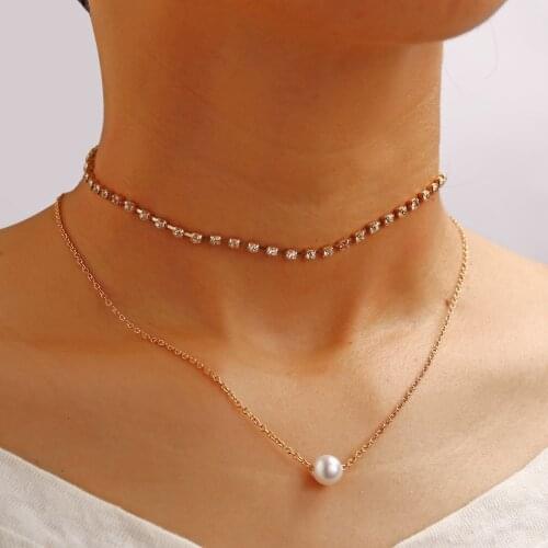 European and American Cross-Border New Single Row Artificial Pearl Pendant Necklace Creative Retro Simple Clavicle