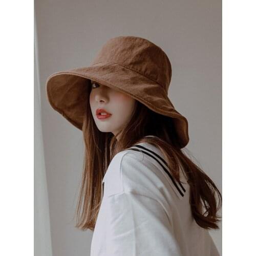 Wide Brim Bucket Hats for Women Solid Sun Hat Summer Anti-UV Fisherman Hat Outdoor Sunscreen Travel Beach Caps Headwear