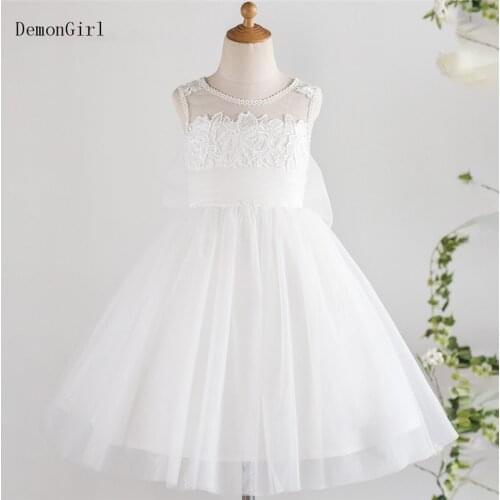 White Ivory Kids Clothes Puffy Tulle Applique Flower Girl Dress for Wedding Little Princess Birthday Party Christmas Gown