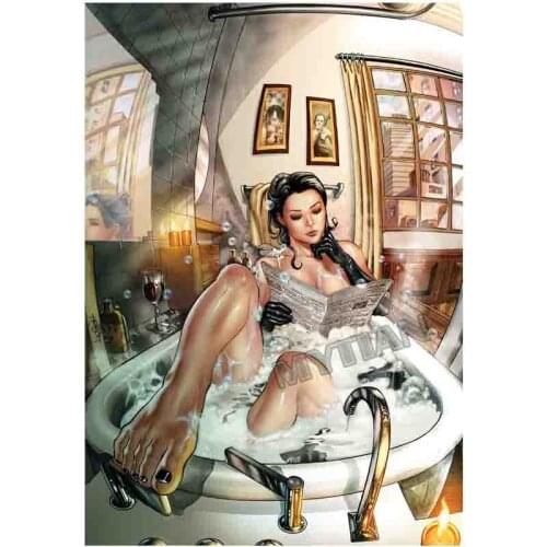 Full square/round drill 5D diy diamond painting"bathroom Woman reading"diamond embroidery pattern cross stitch mosaic home decor