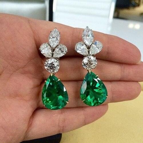 Huitan Vintage Green Drop Cubic Zirconia Dangle Earrings for Women Retro Party Elegant Ladys Accessories Gift Aesthetic Jewelry