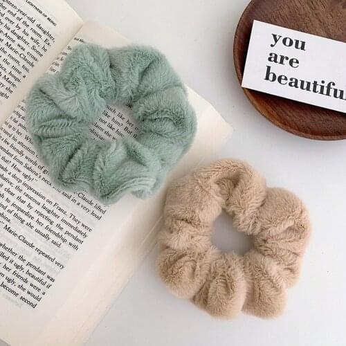 Warm Soft Hair Scrunchies Furry Elastic Hair Band Women Girls Ponytail Holder Hair Rubber Band Hair Ties Hair Accessories