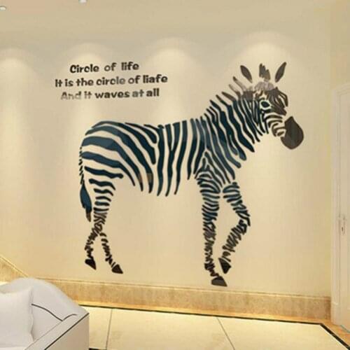 Creative animal 3D acrylic background zebra wall stickers living room bedroom kids gift holiday decoration