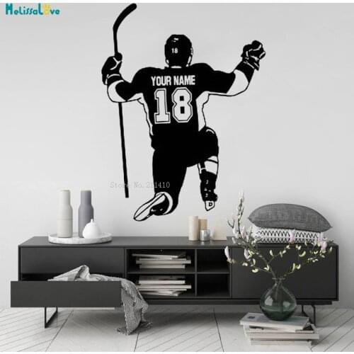 Vinyl Wall Decals Home Decor Art Sticker Hockey PlayerSport Custom Name and Number Boys Room Removable Murals New Design YT2475