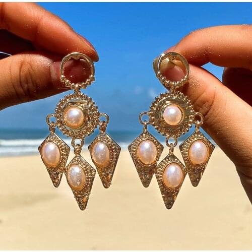 HuangTang Vintage Star Leaf Drop Dangle Earrings for Women Hollow Geometric Pearl Alloy Metal Earrings Party Jewelry Accessories