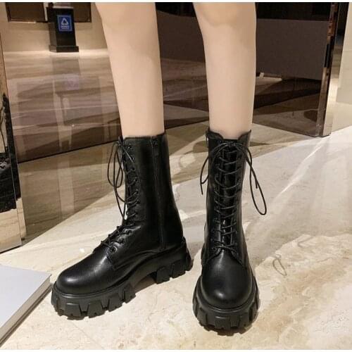 Women Ankle Boots Autumn Winter Fashion Short Boots Ladies Zipper Lace Up Mid-Calf Boots Non-Slip Thick Bottomn Footwear 2021