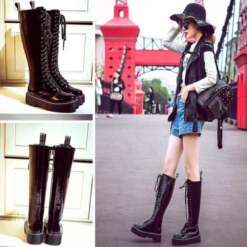 Koovan Womens Patent Leather Boots 2021 Leather Boots British Style Thick Bottom Boots Girls Winter Women Shoes Wholesale