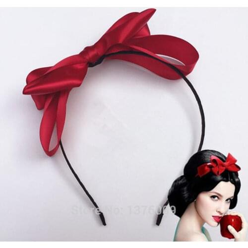 Harajuku Girls Red Bowknot Hairband Big Ribbon Snow White Cosplay Hair Bow Halloween Holiday Party Headband Princess Gift 2018