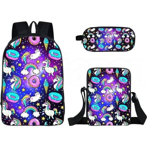 3D Print Rainbow Pink Unicorn Backpack Women TravelBags 3PCS /set Mochia Children School Bags for Teenage Girls Boys Book Bag