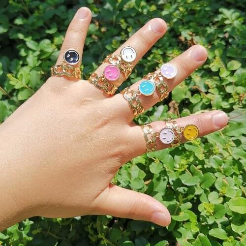 Lost Lady New 2021 Metal Butterfly Pendant Ring Cute Smiley Charm Ring Girl Heart Shaped Womens Jewelry Gift Party Accessories