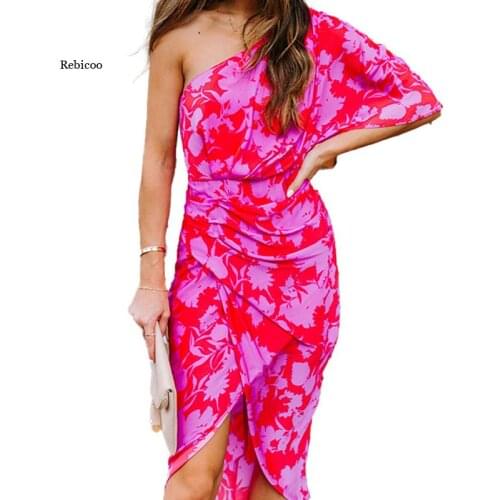 Women Dress Robe Femme Irregular Shrinkage One Shoulder Print Slim Y2K Dresses Womens Clothing Vestido De Mujer New