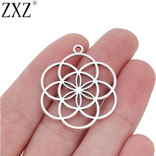 ZXZ 10pcs Tibetan Silver Flower of Life Charms Pendants 2 Sided for Jewelry Making Findings 37x31mm