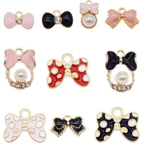 10PCS Cute Mix Bowknot Charms Pink Red Enamel Pendant For Women Earrings Bracelet Jewelry Making Accessory