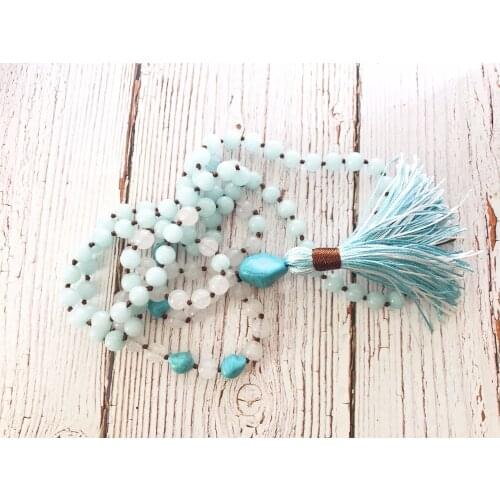 108 mala beads Necklaces Hand Knotted White jades necklace Bule Meditation Necklaces tassel necklace Yoga Mala Bead best gift