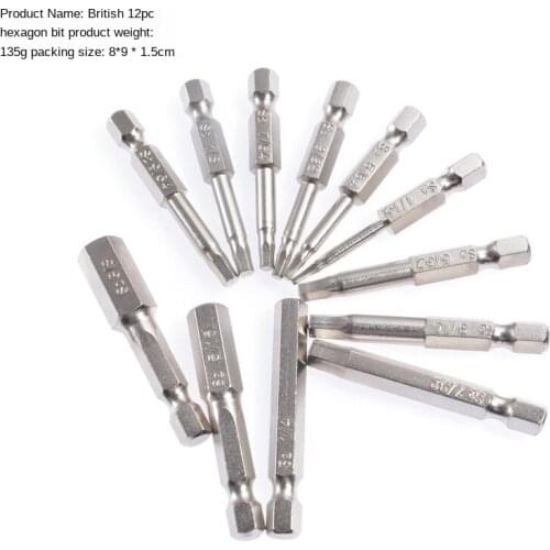 12PCs Inch Hex Socket Bit Screwdriver Electric Tool Kit Plating 50mm Magnetic Electric Hand Drill Bit