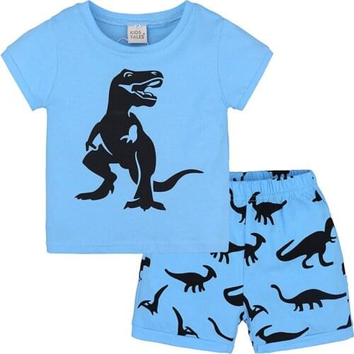 2018 New Summer Boys Clothes set Cotton Casual Kids Outfits dinosaur Shirts + shorts 2pcs blue Baby Children Clothing Set