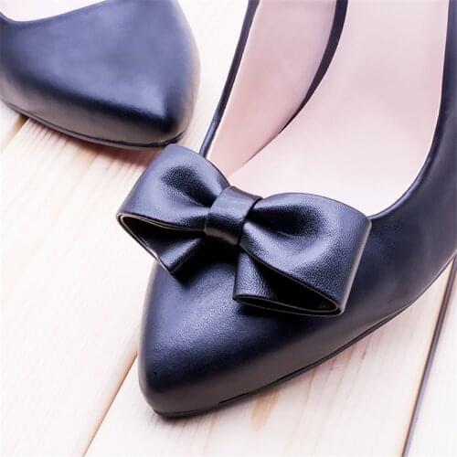 2 Pcs Faux Leather Black Bow Fashion Shoes Shoe Clips Decoration Pair Accessories