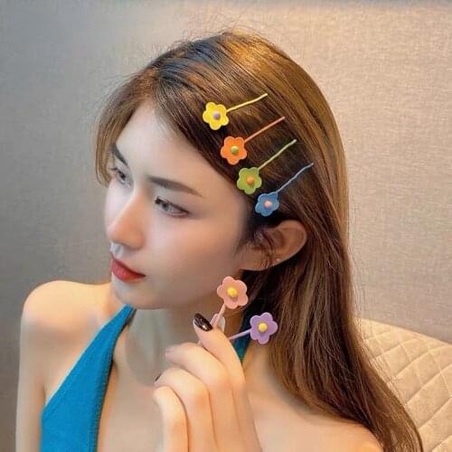 Korean Version of The New Cartoon Small Flower Word Clip Sweet Girl Frosted Flower Clip Side Card Hair Accessories for Women