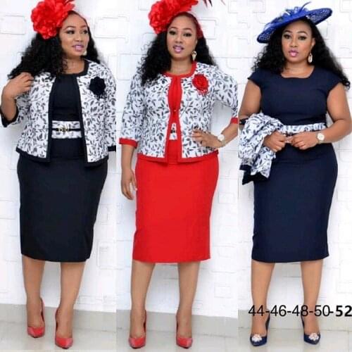 2021 New Spring African Women O-neck Plus Size Two Pieces Sets Coat and Dress African Dresses for Women 2XL-6XL