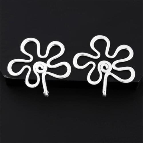 5Pcs Silver Color Hollow Flower Charms Filigree Plant Pendant Making Handcrafts Women Earrings Jewelry Supplies 42x40mm A3244