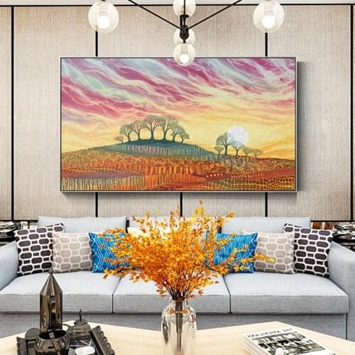 Abstract Colorful Sunset Landscape Canvas Painting Posters Print Modern Decor Wall Art Pictures For Living Room Bedroom Studio