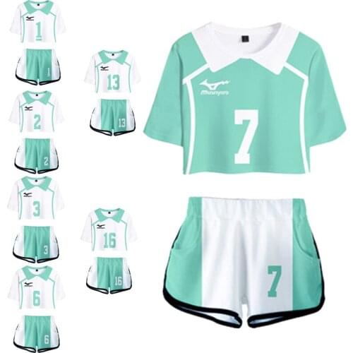 Anime Haikyuu Short Sleeve Woman Casual Streetwear Comfy Short Top Shorts Sweatshirts New Summer Outfit Exposed Navel Two-piece