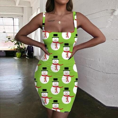 Giyu Brand Christmas Dress Women Snowman Sundress Painting Halter Sleeveless Creativity Ladies Dresses Womens Clothing Summer