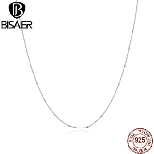 Beaded Necklaces BISAER 925 Sterling Silver Simple Stackable Beaded Long Chain Women Necklaces Fashion Jewelry ECN391