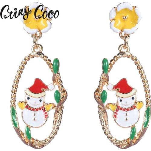 D&Rui Jewelry New Arrival Christmas Snowman Earrings for Women Trendy Korean Wedding Party Hot Enamel Flower Alloy Big Earring