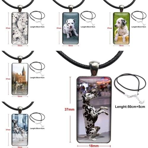 Dalmatians Designed Steel Color Glass Cabochon With Rectangle Shaped Pendant Choker Necklace For Lovers Best Friendship