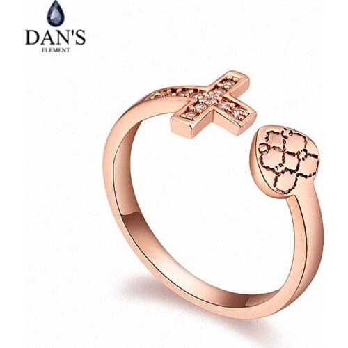 DANS Element Brand Real AAA Zirconia Micro Inlays Fashion Heart & Cross Ring for women Valentines Gift 108717Rose