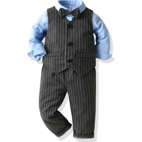 New Arrival Childrens Clothing Boy Baby Sets Long Sleeve Shirt Vest Formal Suits Boutique Kids Clothing Camisa Conjunto Bebe