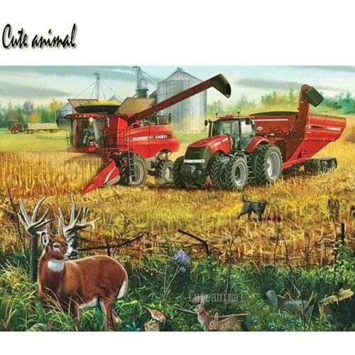 Diy Diamond Embroidery Tractor Harvester Farm 5D Cross stitch Kit Diamond Painting Mosaic Full Round Square Drill Rhinestones