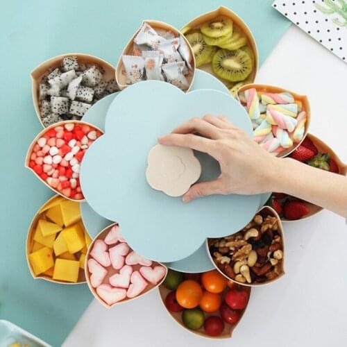 Double-deck 5 Grids Flower Design Rotary Storage Box Wedding Snack Candy Box Jewelry Organizer Cosmetic Dry Fruit Storage Bin