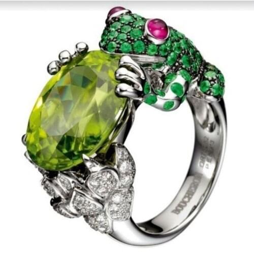 Personality Design Cute Frog Shape Finger Ring Vintage Green AAA Cubic Zirconia Crystal Rings for Women Boho Party Jewelry Ring
