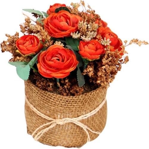 Artificial Potted Three-color Home Decorations Simulation Tea Rose Silky High Quality Easy To Maintain Linen Table Set Bouquet