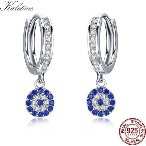KALETINE 925 Sterling Silver Hoop Earrings Evil Eye Earring Blue Zircon Fashion Earrings Turkish Jewelry Gifts for Women 2020