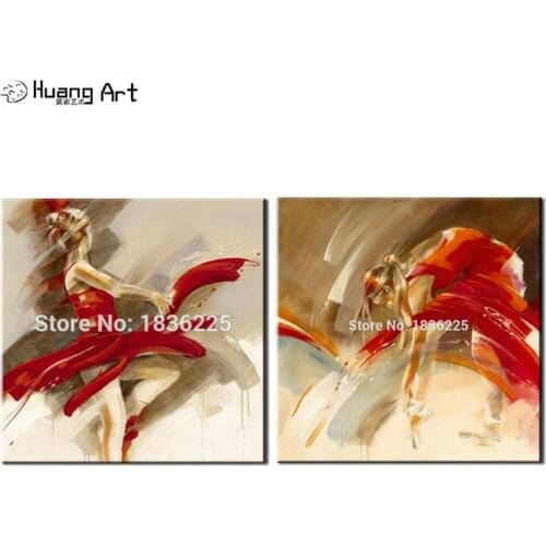 Hand-painted Modern Impression Figures Oil Painting on Canvas Girls Ballet Dancer Artworks for Living Room Decor Hang Picture