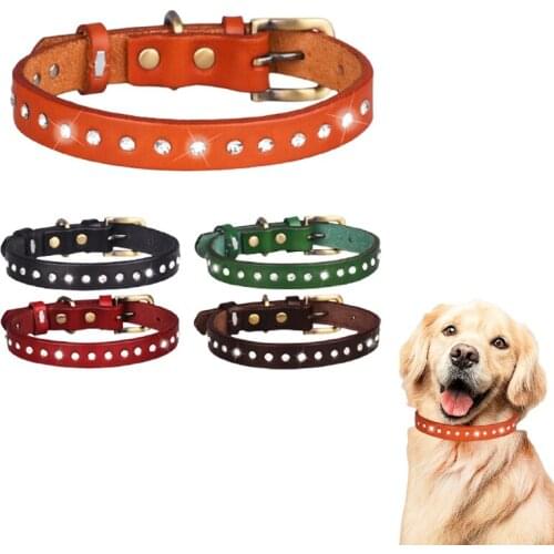 Leather Dog Collar With Diamonds Small Medium Large Dogs Adjustable Collar Perro For Bulldog Pug Pitbull Dobermann Accessories