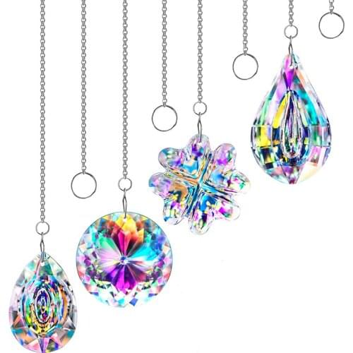 H&D 4pcs Chandelier Crystal Prisms Suncatchers AB Colored Window Hanging Ornament Rainbow Maker Home Garden Decoration Christmas