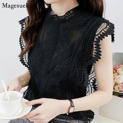 Sleeveless Lace Crochet Blouse Women Summer Hollow Out Ruffles White Shirt Hollow Blusas Sexy Elegant Ladies Top Clothes 14733