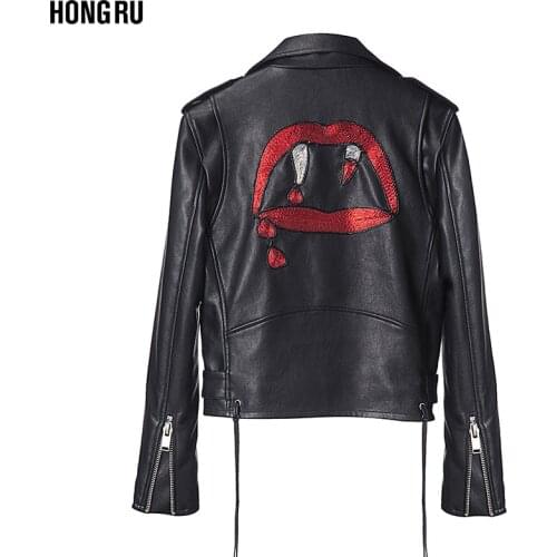 Winter fashion brand embroidery pu leather jacket female street style zipper short thicker warm jacket coat wj1520