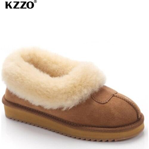 Women boots genuine leather fashion wool fur flat winter ankle rubber boots 2020 low heel shoes waterproof big size 35-43