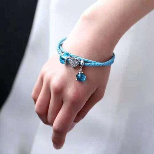 Summer small fresh leather rope bracelet DIY blue transparent crystal bracelet girl gift friendship charm elastic rope jewelry