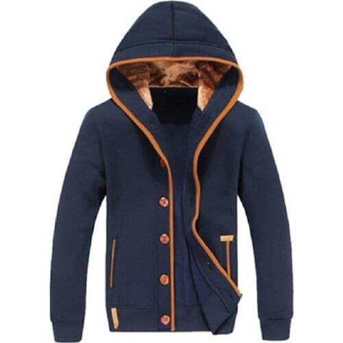 Men Fleece Elbow Patch Hooded Single Breasted Hoodies Coat Male Casual Sweatshirt Jacket Autumn Winter Fashion Sweatshirts